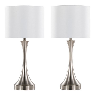 Lumisource Lenuxe 25in Metal Table Lamp with USB - Set of 2 Brushed Nickel