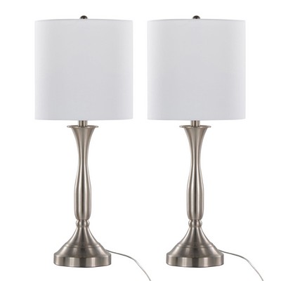 Lumisource Sawyer 25in Metal Table Lamp With USB - Set of 2 Brushed Nickel