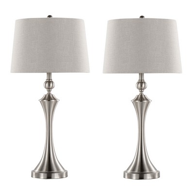 Lumisource Flint 30in Metal Table Lamp with USB - Set of 2 Brushed Nickel