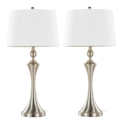 Lumisource Flint 30in Metal Table Lamp with USB - Set of 2 Brushed Nickel