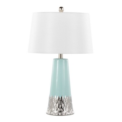 Lumisource Penelope 22in Ceramic Table Lamp Tiffany Blue & Silver Ceramic Body