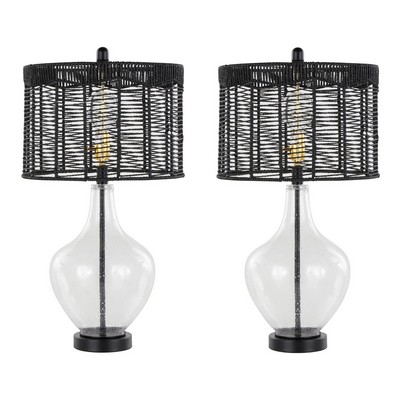 Lumisource Jenna 26in Glass Table Lamp - Set of 2 Clear Seeded Glass