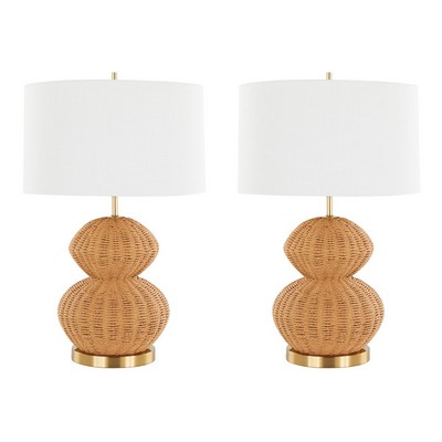 Lumisource Belle 27in Rattan Table Lamp - Set of 2 Royal Gold Metal