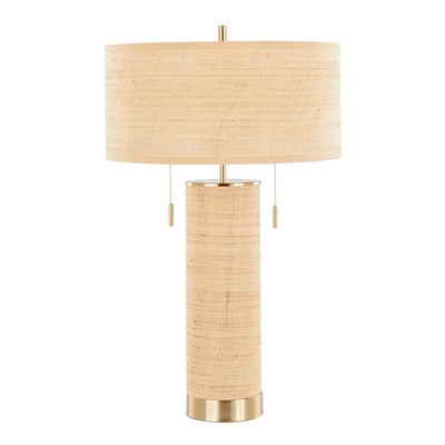 Lumisource Cylinder Rattan 29in Table Lamp Royal Gold