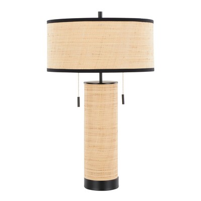 Lumisource Cylinder Rattan 29in Table Lamp Black Metal