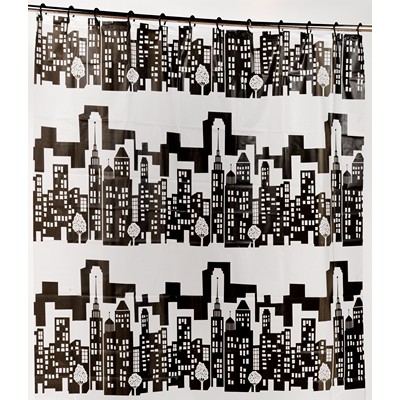 Carnation Home Fashions  Inc Cityscape PEVA Shower Curtain with Built-in Hooks Multi