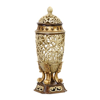 Sterling Sculpted Ornate Urn Antique cream,gold