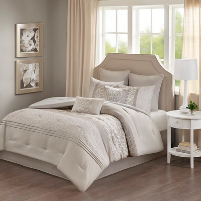 Olliix Ramsey Embroidered 8 Piece  Comforter Set Neutral