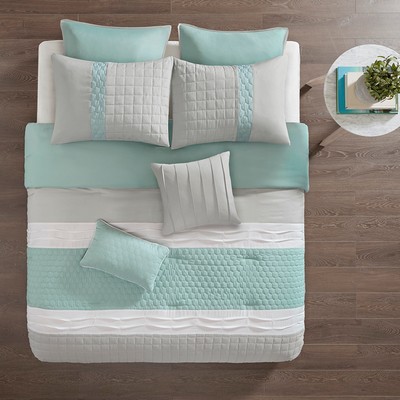 Olliix Tinsley 8 Piece Comforter Set Seafoam/Grey