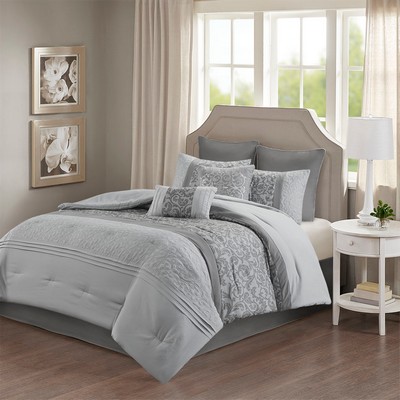 Olliix Ramsey Embroidered 8 Piece Comforter Set Grey