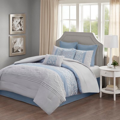 Olliix Ramsey Embroidered 8 Piece  Comforter Set Blue