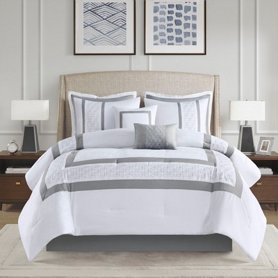 Olliix Powell 8 Piece Embroidered Comforter Set White