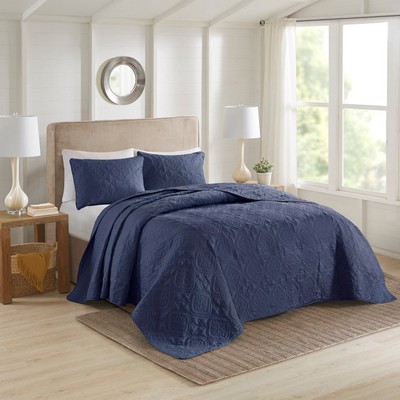 Olliix Oakley 3 Piece Reversible Bedspread Set Navy