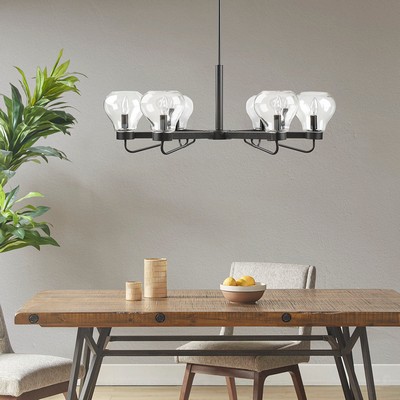 Olliix Devon 6-Light Chandelier with Bowl Shaped Glass Shades Black