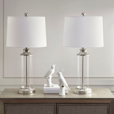 Olliix Clarity Glass Cylinder Table Lamp Set of 2 Silver