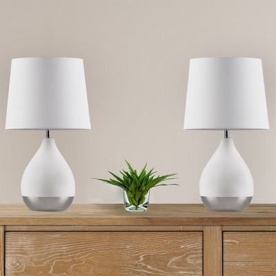 Olliix Liora 2-Tone Ceramic Table Lamp Set of 2 White/Silver