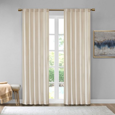 Olliix Colt Room Darkening Metallic Printed Poly Velvet Rod Pocket/Back Tab Window Panel Pair Ivory