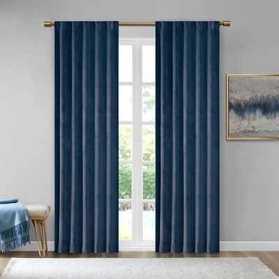 Olliix Colt Room Darkening Metallic Printed Poly Velvet Rod Pocket/Back Tab Window Panel Pair Navy