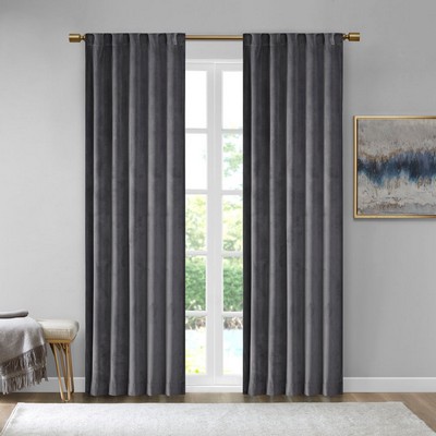 Olliix Colt Room Darkening Metallic Printed Poly Velvet Rod Pocket/Back Tab Window Panel Pair Charcoal