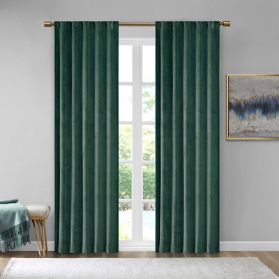 Olliix Colt Room Darkening Metallic Printed Poly Velvet Rod Pocket/Back Tab Window Panel Pair Green