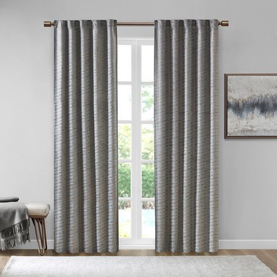 Olliix Colt Room Darkening Metallic Printed Poly Velvet Rod Pocket/Back Tab Window Panel Pair Grey/Copper