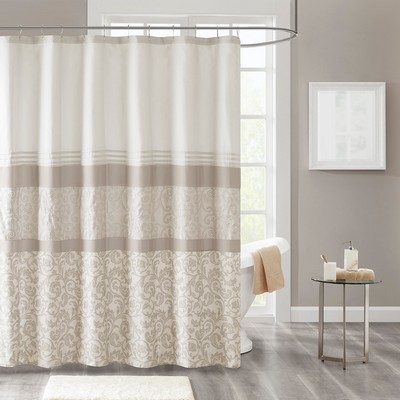 Olliix Ramsey Printed and Embroidered Shower Curtain Neutral