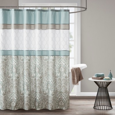 Olliix Shawnee Printed and Embroidered Shower Curtain Seafoam