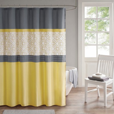 Olliix Donnell Embroidered and Pieced Shower Curtain Yellow/Grey