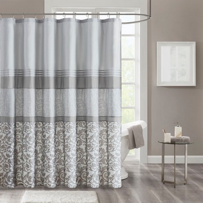 Olliix Ramsey Printed and Embroidered Shower Curtain Grey