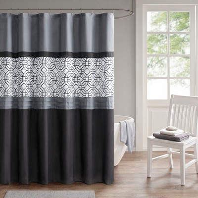 Olliix Donnell Embroidered and Pieced Shower Curtain Black/Grey