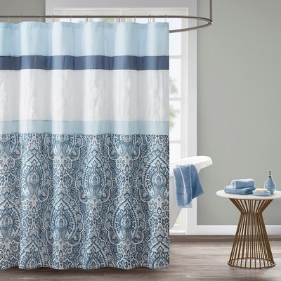 Olliix Shawnee Printed and Embroidered Shower Curtain Blue