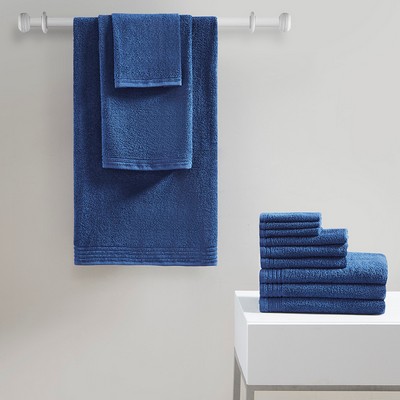 Olliix Big Bundle 100% Cotton Quick Dry 12 Piece Bath Towel Set Indigo