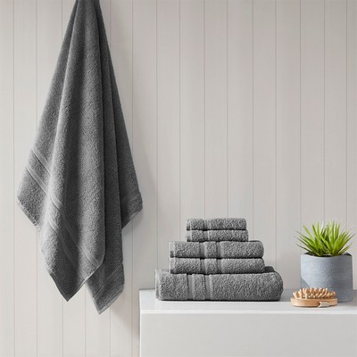 Olliix Aegean 100% Turkish Cotton 6 Piece Towel Set Charcoal