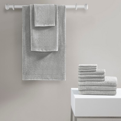 Olliix Big Bundle 100% Cotton Quick Dry 12 Piece Bath Towel Set Silver