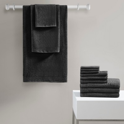 Olliix Big Bundle 100% Cotton Quick Dry 12 Piece Bath Towel Set Black