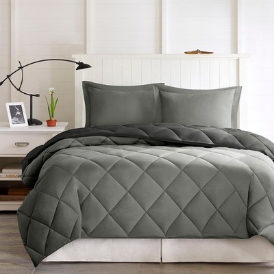 Olliix Larkspur 3M Scotchgard Diamond Quilting Reversible Down Alternative Comforter Set Black/Grey