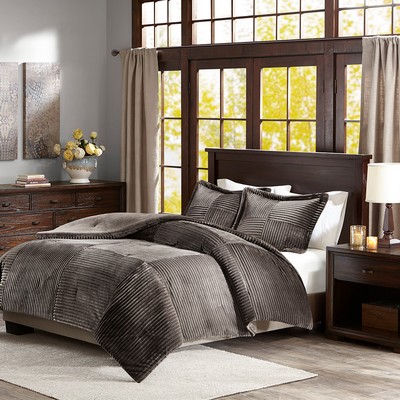 Olliix Parker Plush Down Alternative Comforter Set Grey