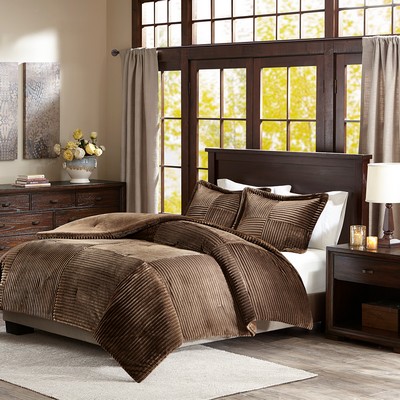 Olliix Parker Plush Down Alternative Comforter Set Brown