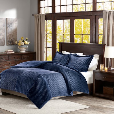 Olliix Parker Plush Down Alternative Comforter Set Navy