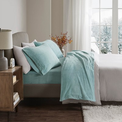 Olliix Soloft Plush Micro Plush Sheet Set Aqua