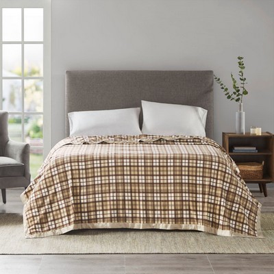 Olliix Micro Fleece Blanket Tan Plaid