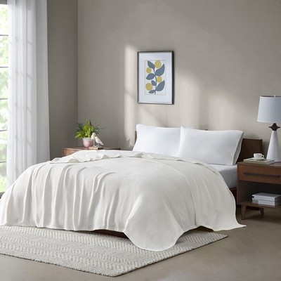 Olliix Freshspun Basketweave Cotton Blanket Cream