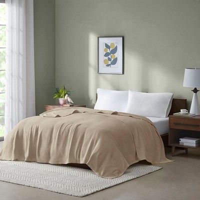 Olliix Freshspun Basketweave Cotton Blanket Khaki