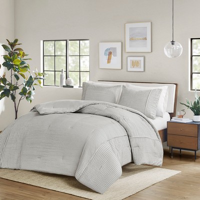 Olliix Apollo 3 Piece Striped Seersucker Oversized Comforter Set Gray