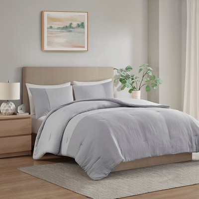 Olliix Miro 3 Piece Gauze Oversized Comforter Set Gray