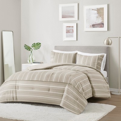 Olliix Kent 3 Piece Striped Herringbone Oversized Comforter Set Taupe