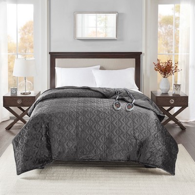 Olliix Quilted Plush Heated Blanket Grey