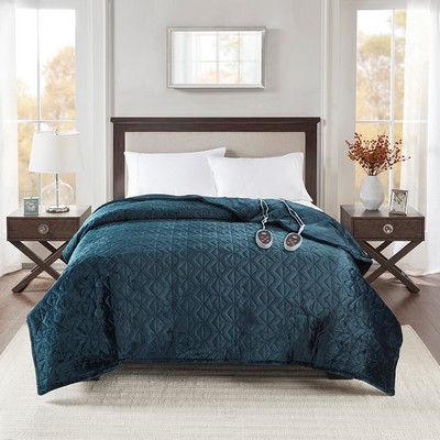 Olliix Quilted Plush Heated Blanket Teal