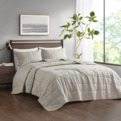 Olliix Guthrie 3 Piece Striated Cationic Dyed Oversized Quilt Set Natural