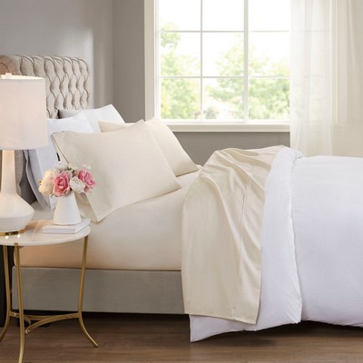 Olliix 600 Thread Count Cooling Cotton Blend 4 PC Sheet Set Ivory